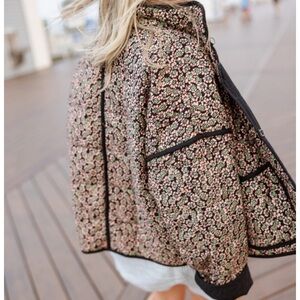 Free People Black and Pink Floral quilted Jacket